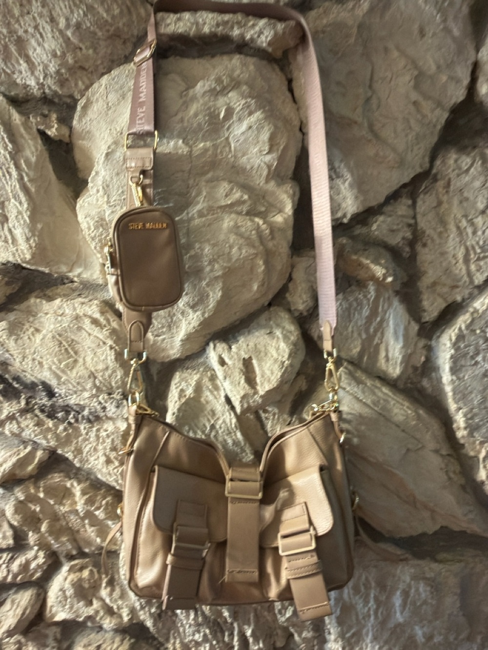 Steve Madden Beige/Tan Crossbody Bag with Detachable Pouch